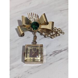 Buren Vintage 50's Women's 12K Gold Filled Bow Rhinestone Brooch Nurse's Watch
